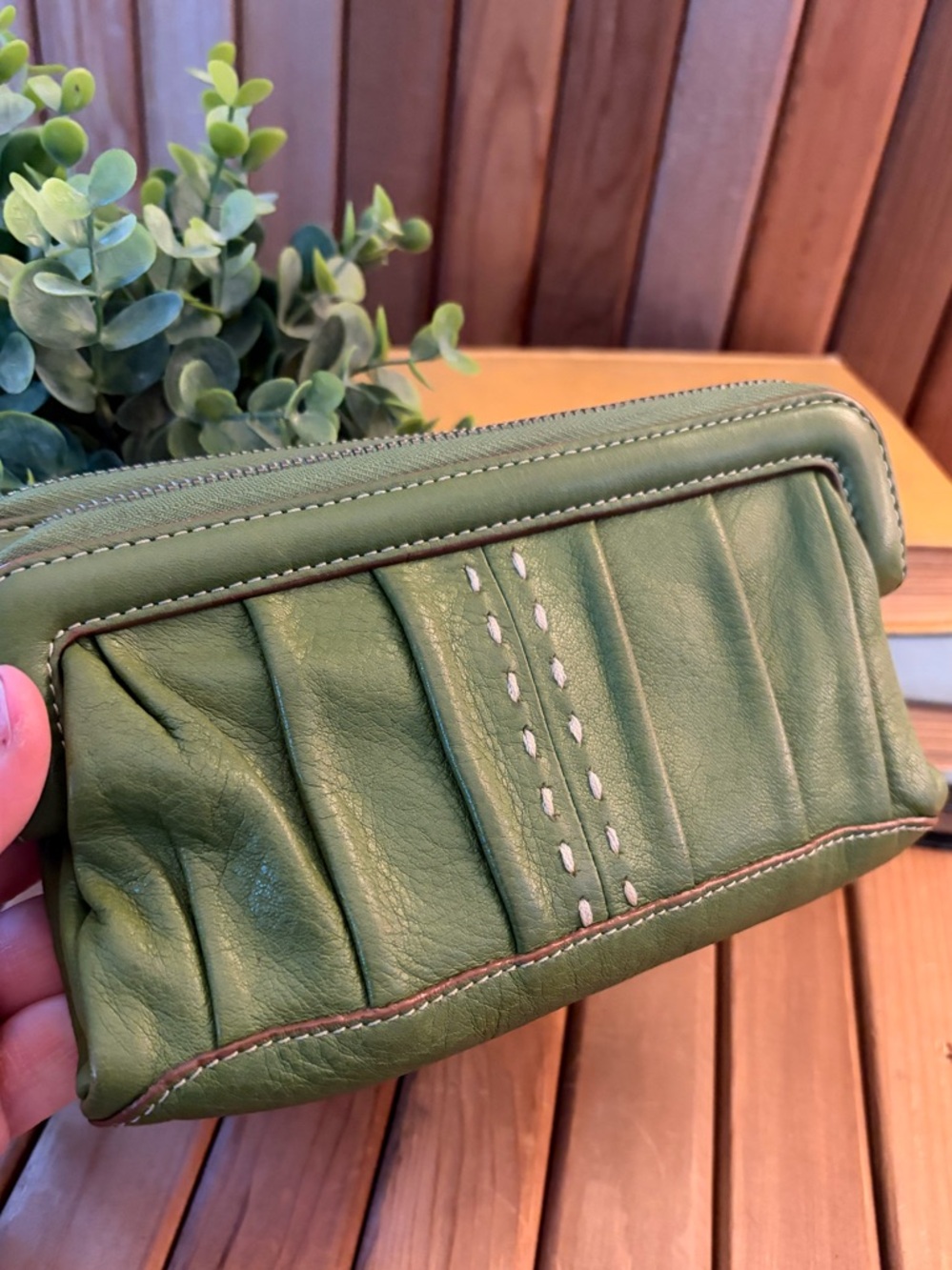 Cole Haan Soft Pebbled Leather Wallet Clutch in Olive Green, Pouch - Picture 5 of 11